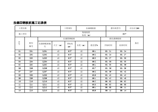 拉伸钢板桩施工记录表