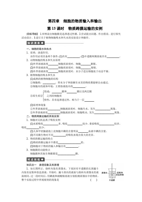 高一生物人教版必修一课时作业：第四章 细胞的物质输入和输出 课时13 Word版含解析