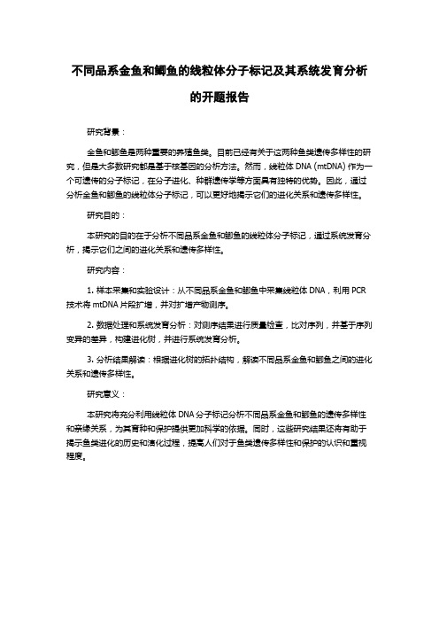 不同品系金鱼和鲫鱼的线粒体分子标记及其系统发育分析的开题报告