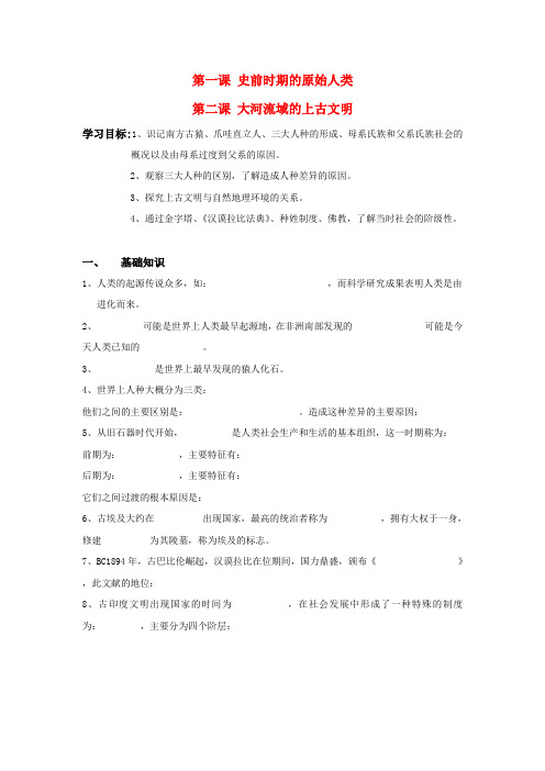 九年级历史上册 第一课史前时期的原始人类学案华东师大