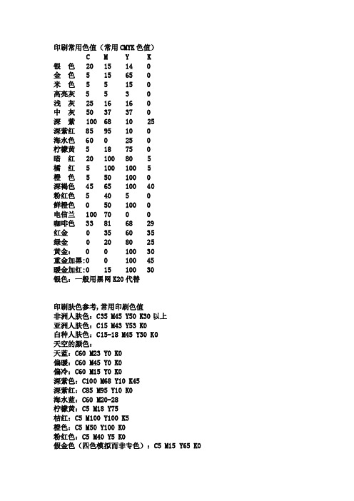 印刷常用色值（常用CMYK色值）