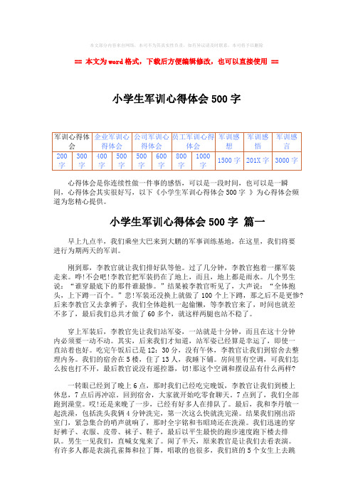 【2018-2019】小学生军训心得体会500字word版本 (3页)