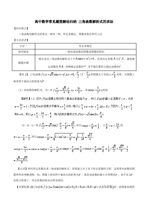 高中数学常见题型解法归纳 三角函数解析式的求法