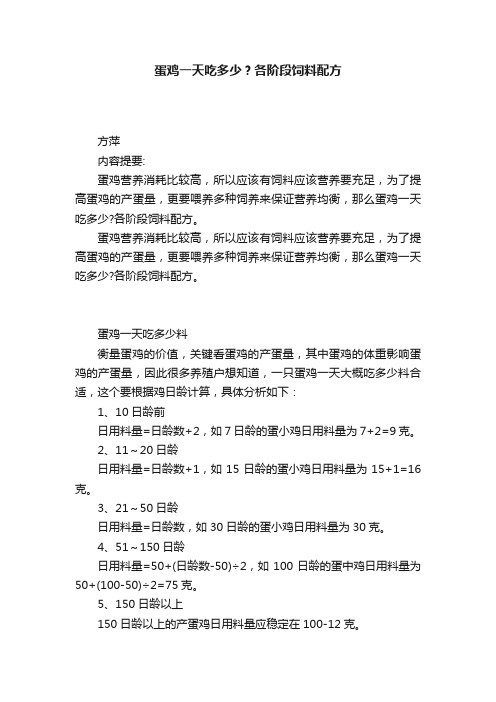 蛋鸡一天吃多少？各阶段饲料配方