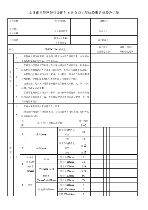 室外供热管网管道及配件安装分项工程检验批质量验收记录