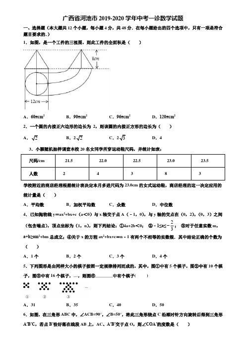 广西省河池市2019-2020学年中考一诊数学试题含解析