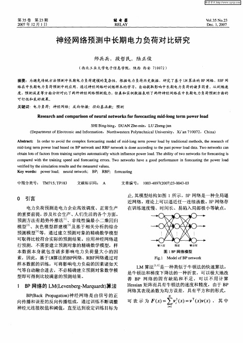 神经网络预测中长期电力负荷对比研究