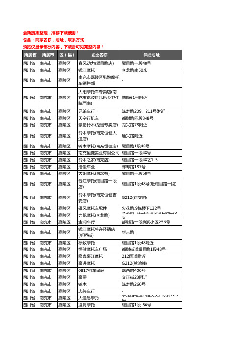 新版四川省南充市嘉陵区摩托车企业公司商家户名录单联系方式地址大全32家