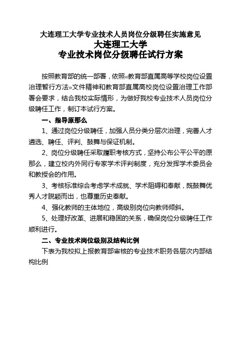 大连理工大学专业技术人员岗位分级聘任实施意见