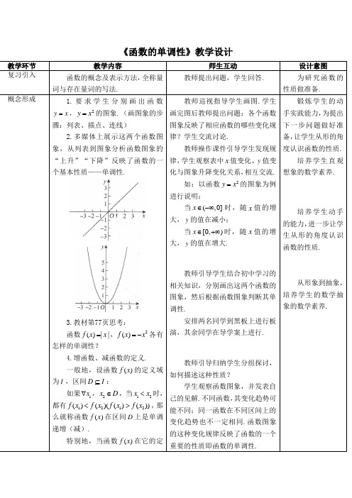 高一数学必修第一册2019(A版)_《函数的单调性》教学设计一