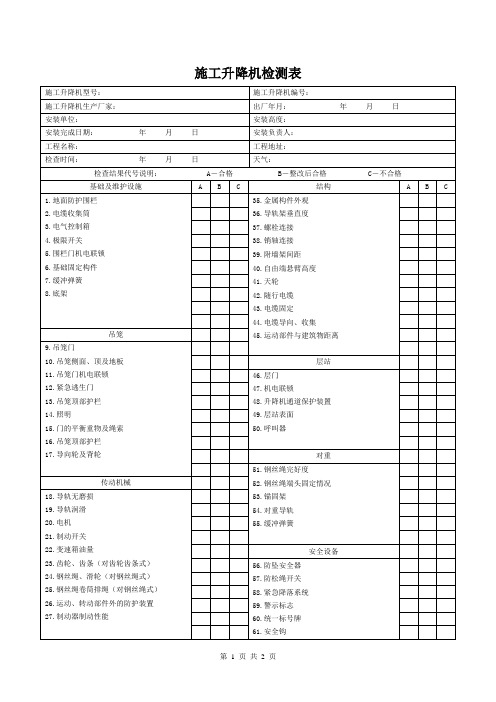 施工升降机检测表