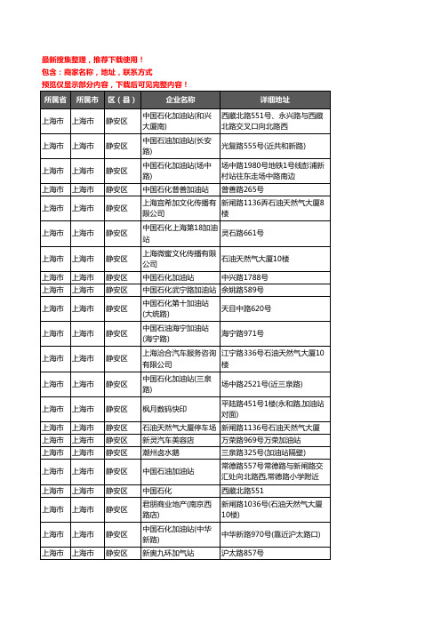 新版上海市上海市静安区加油站服务企业公司商家户名录单联系方式地址大全71家