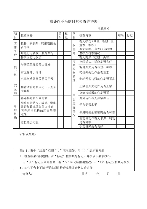 吊篮日常维护检查表