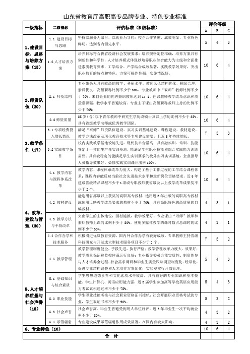 山东省教育厅高职高专品牌专业,特色专业标准