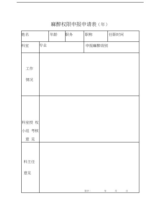 麻醉医师资格准入、权限申报申请表、麻醉医师申请授权表