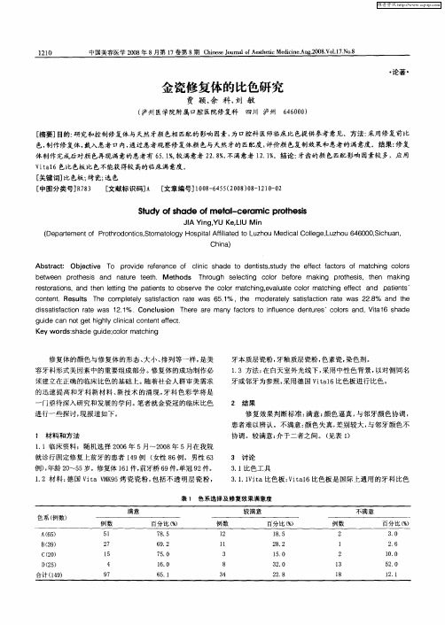 金瓷修复体的比色研究