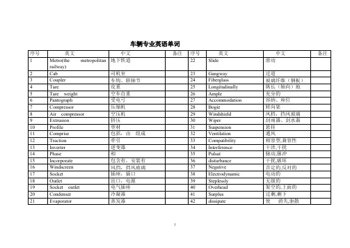 地铁车辆专业名词中英文对照