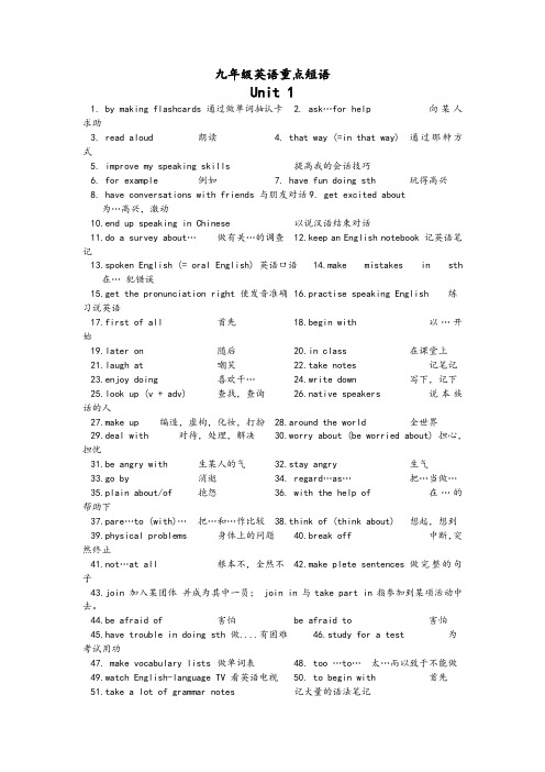 九年级英语上册重点短语