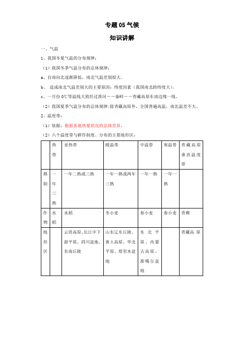 地理八年级上学期基础知识专项讲练(人教版)专题05气候(解析版)