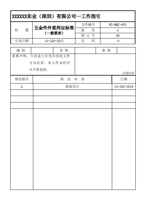 五金件外观判定标准(最全)