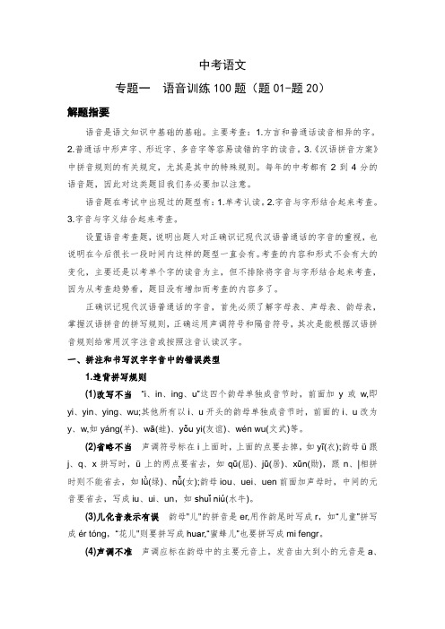 中考语文：专题一  语音训练---解题指导、过关演练、答案解析 (题01-题20)