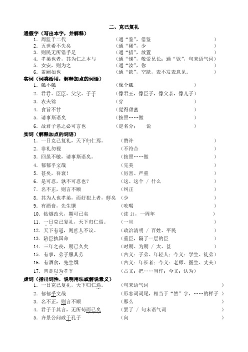 克己复礼字词归纳