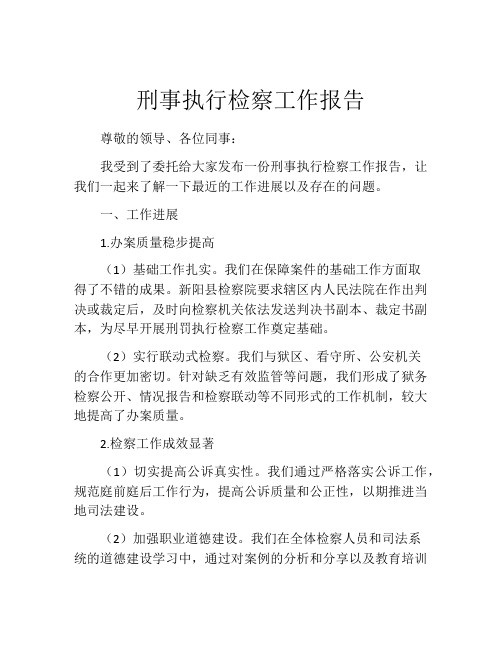 刑事执行检察工作报告