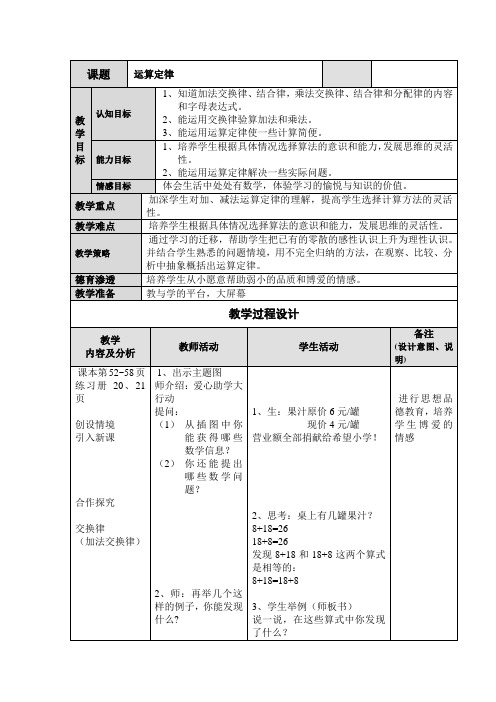 运算定律(教案)-四年级上册数学沪教版1