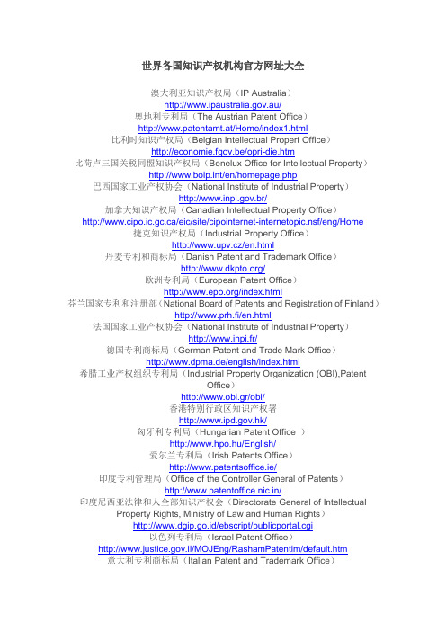 世界各国知识产权机构官方网址大全