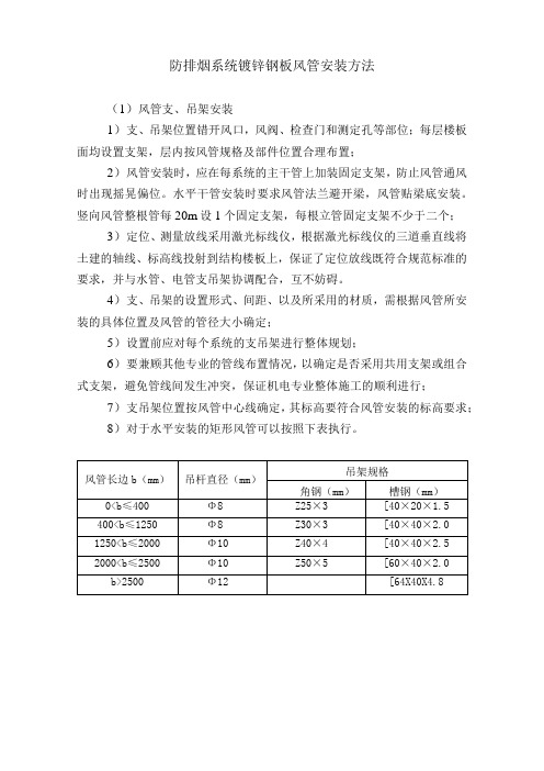 防排烟系统镀锌钢板风管安装方法