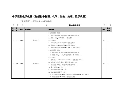 中学理科教学仪器包括初中物理化学生物地理数学仪器