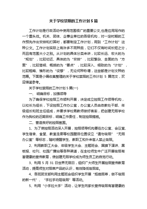 关于学校禁烟的工作计划5篇