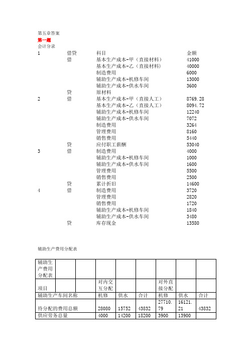 成本会计第五章课后练习题答案