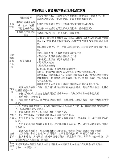 实验室压力容器爆炸事故现场处置方案