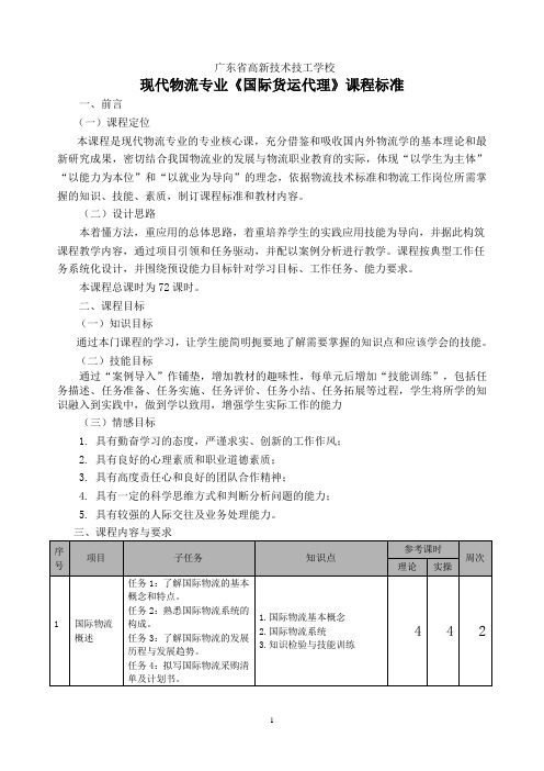 国际货运代理课程标准-(中技五年制)