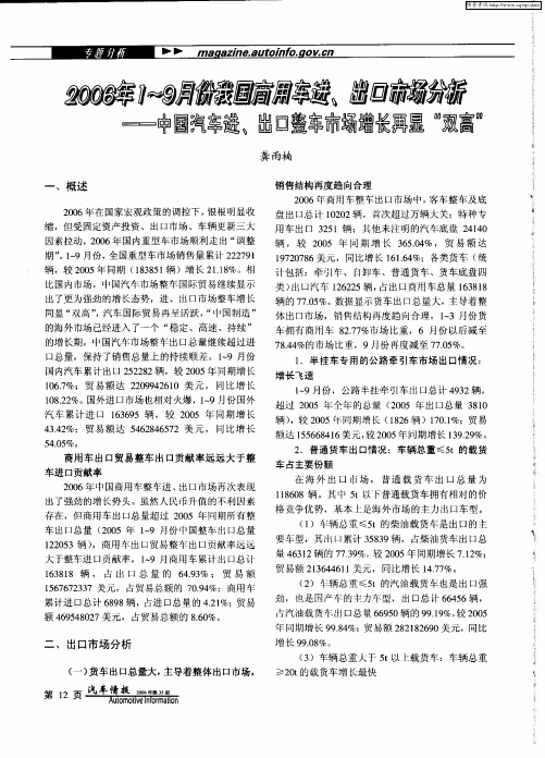 2006年1～9月份我国商用车进、出口市场分析——中国汽车进、出口整车市场增长再显“双高”