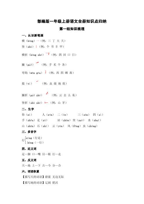 部编版一年级上册语文知识点归纳