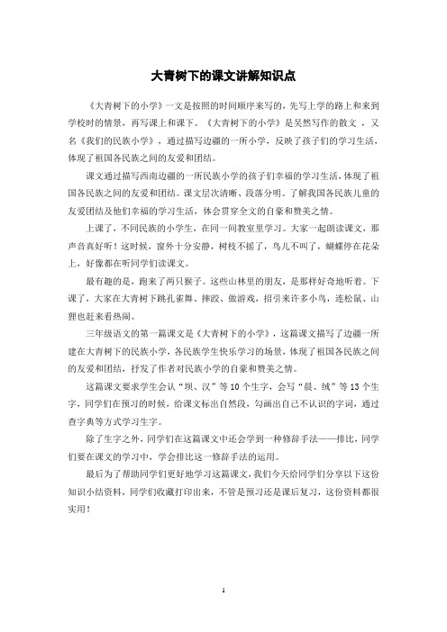 1大青树下的课文讲解知识点