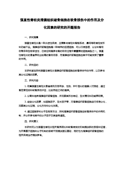 强直性脊柱炎滑膜组织破骨细胞在软骨损伤中的作用及分化因素的研究的开题报告