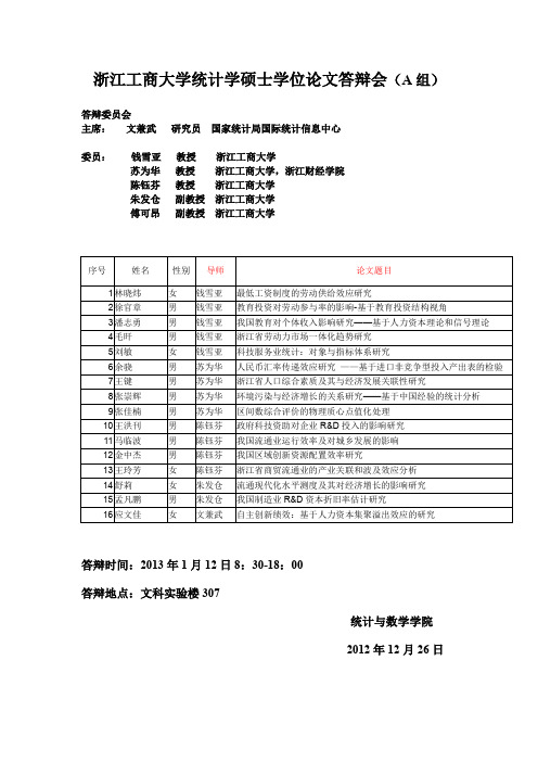 浙江工商大学统计学硕士学位论文答辩会(A组)