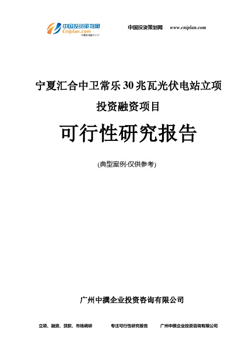 宁夏汇合中卫常乐30兆瓦光伏电站融资投资立项项目可行性研究报告(中撰咨询)