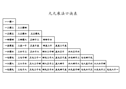 九九乘法口诀表_可打印