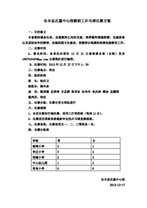 庄墓中心校教职工乒乓球比赛方案