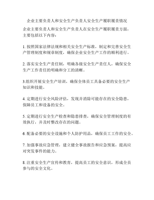 企业主要负责人和安全生产负责人安全生产履职履责情况