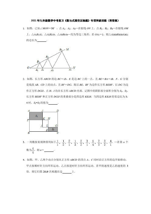 2021年中考一轮复习数学《数与式填空压轴题》专项突破训练(附答案)