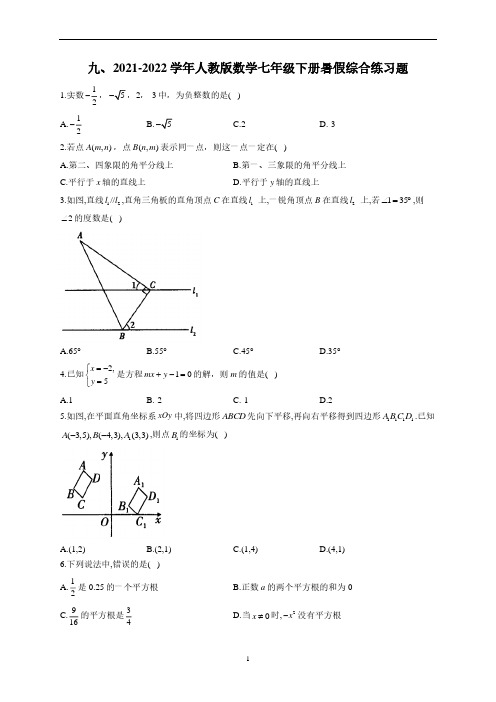 2023-2024学年人教版数学七年级下册暑假综合练习题九(含解析)