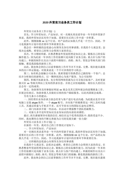 2020外贸实习业务员工作计划