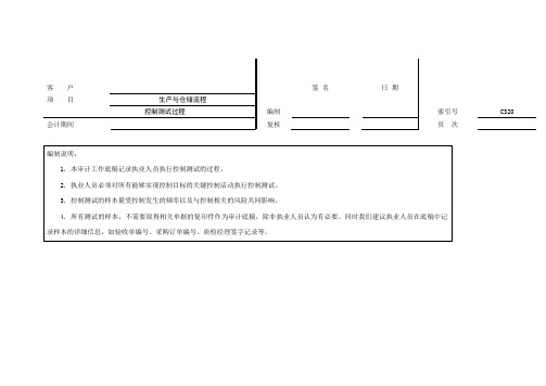 审计工作底稿之控制测试过程-生产与仓储流程