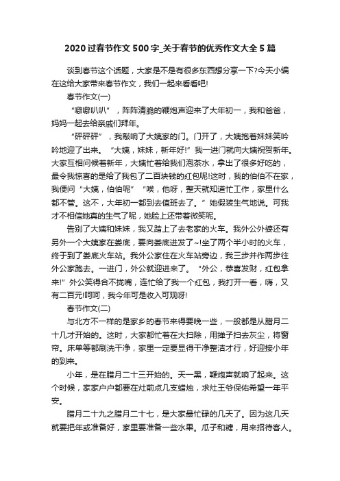 2020过春节作文500字_关于春节的优秀作文大全5篇