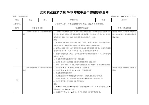 沈阳职业技术学院2009年度中层干部述职报告单